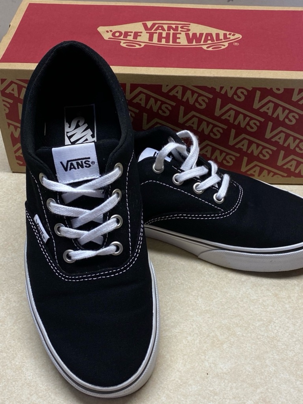 Vans Women’s Size 8 Black & White Lace-Up Sneakers – Excellent Condition